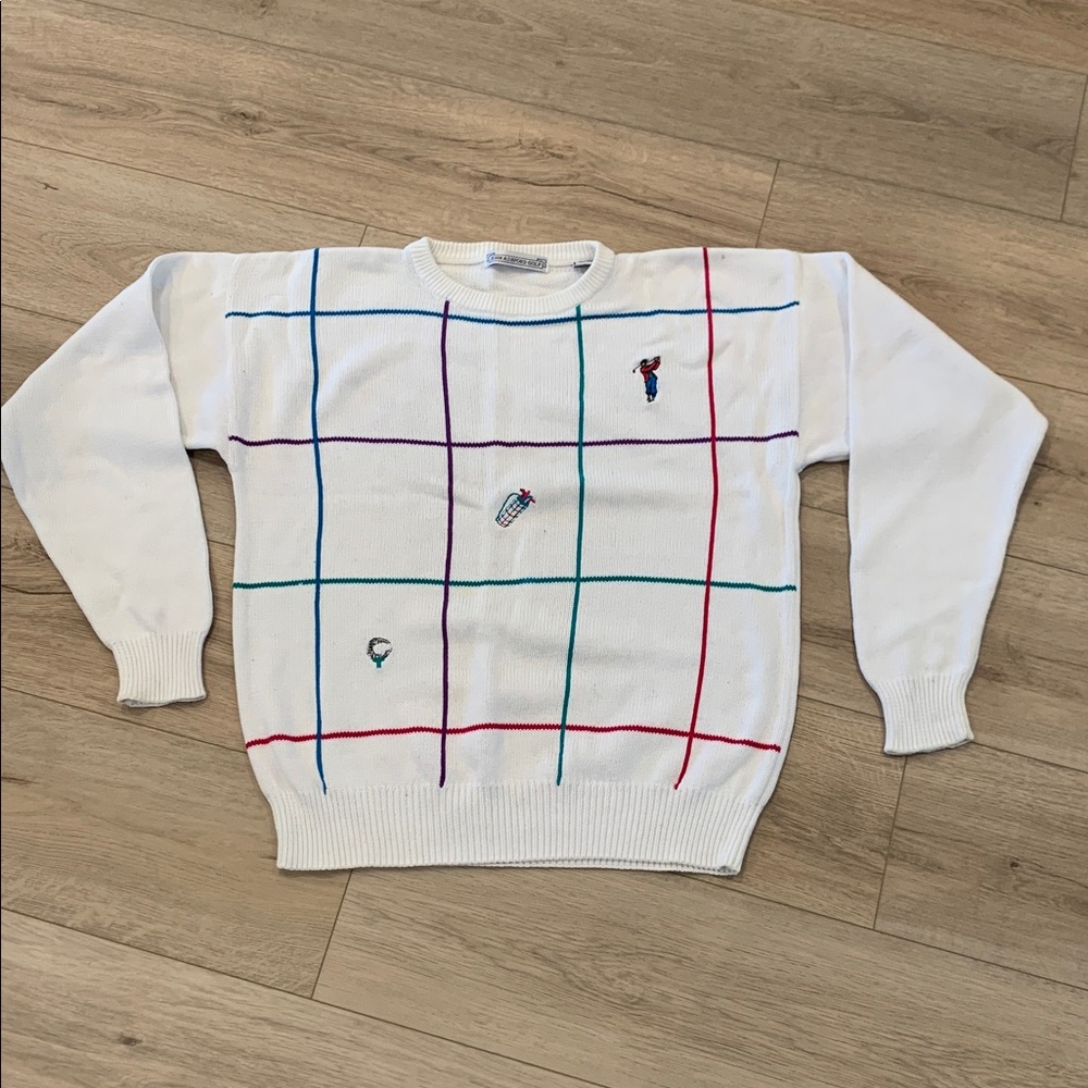 VINTAGE Golf Men’s Sweater John Ashford White 100% Cotton Size XL